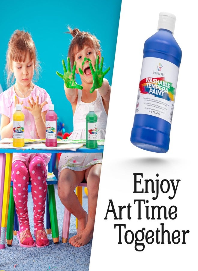 Positive Art Washable Paint for Kids - (8 Colors, 16 oz Each) Made in USA, Non-Toxic Tempera Paint Set - Bulk Classroom Paints for Students, Finger Painting, School Use - 8 Pack - Image 2